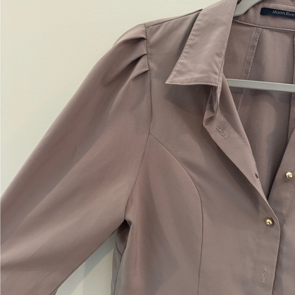 Mauve / Brown Long Sleeve Button Down Top - Picture 3 of 7